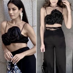Zara Floral Appliqués Crop Top size M